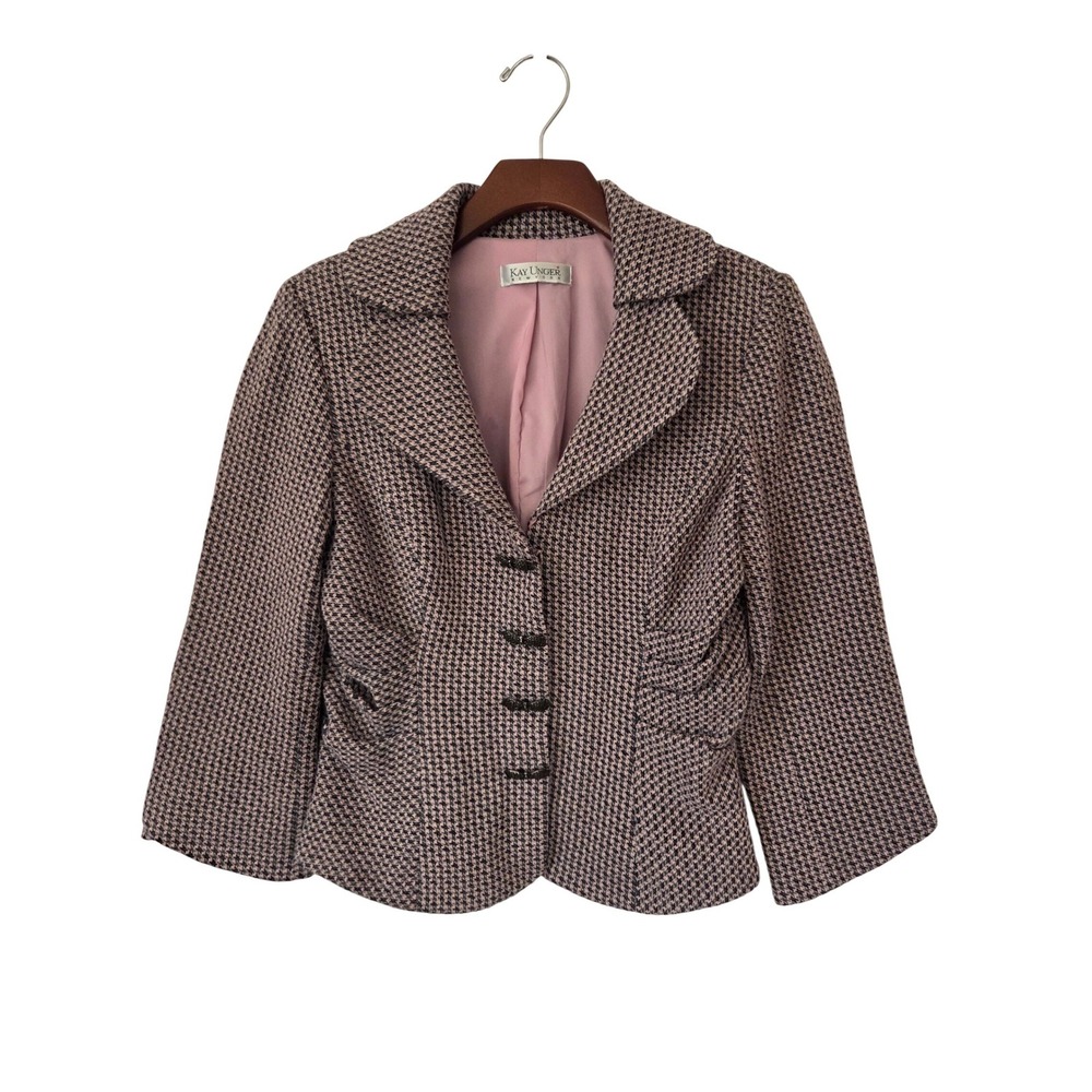 Kay Unger Blazer Houndstooth Wool Blend‎ Women Size 6? Pink